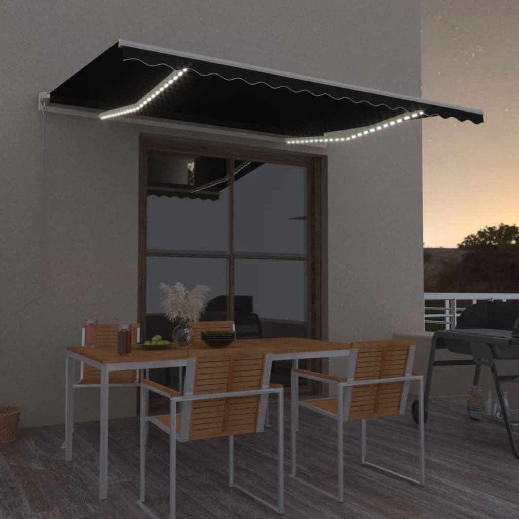 "Spring Sale"Markise Manuell UV-beständig - Balkonmarkise/Sonnenschutz - Einziehbar mit LED 450x300cm Anthrazit NEU368164 - Markisen