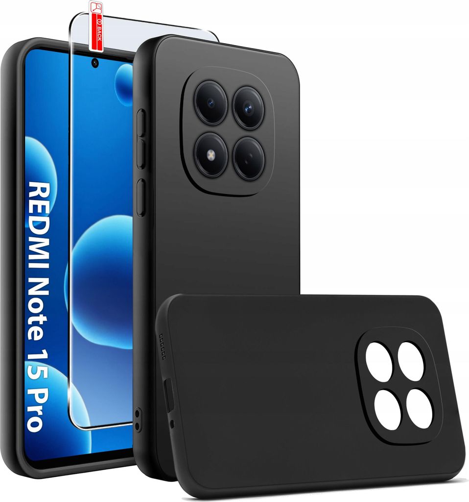 Mattschwarzes Slim-Silikon-Case für das Xiaomi Redmi Note 15 Pro 4G + 9H-Glas
