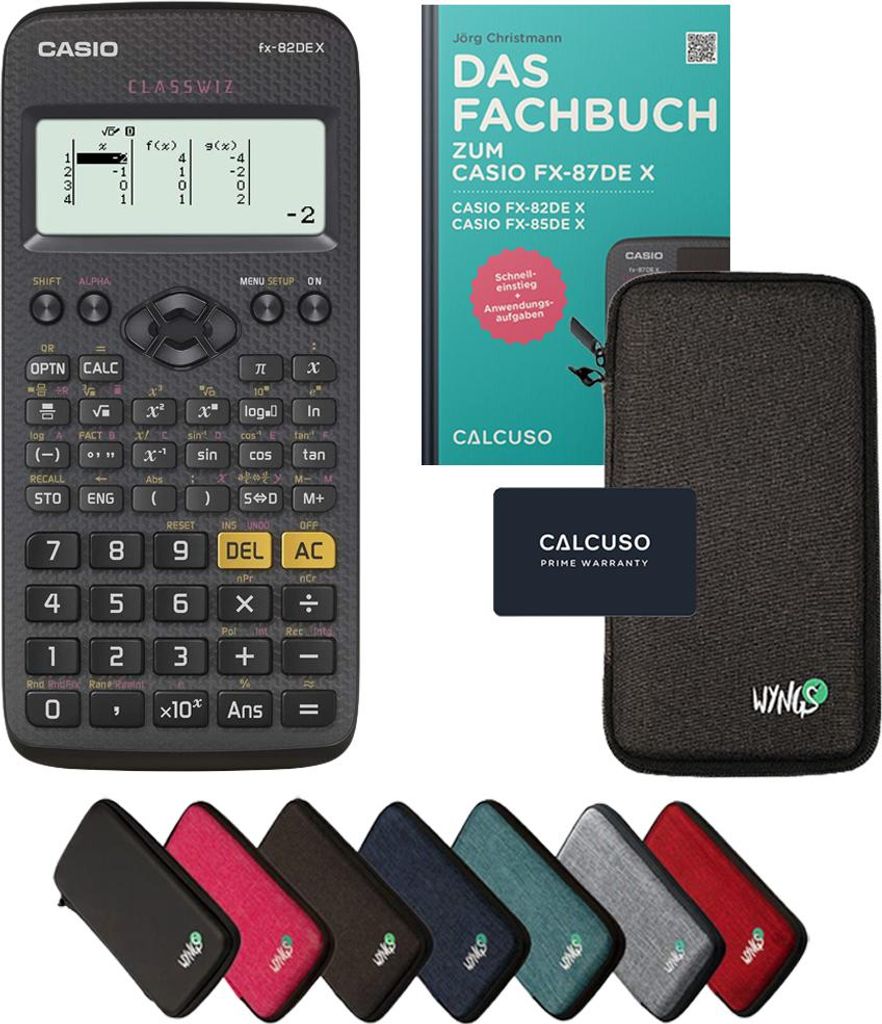 Casio fx-82DE X inkl. Schutztasche Dunkelgrau & Fachbuch (80 Seiten, DIN A5) – Wissenschaftlicher Rechner – Smart Set