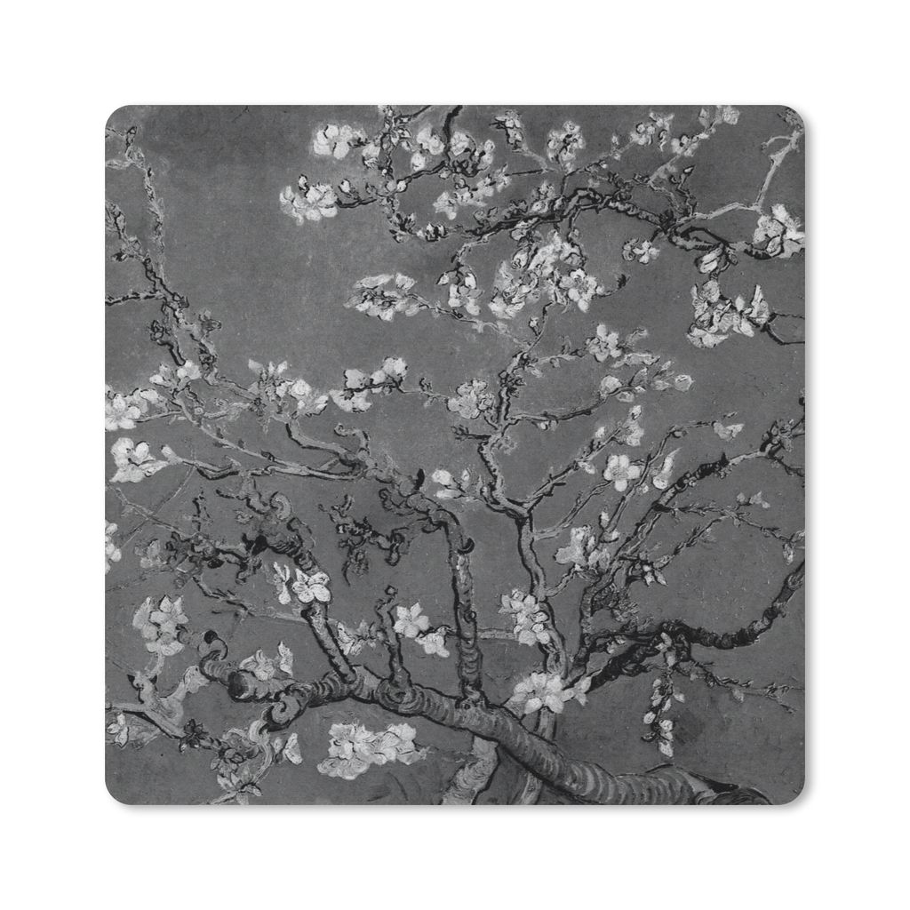 MuchoWow Mauspad Mousepad Mandelblüte - Van Gogh - Schwarz und weiß 20x20 cm - Mousepads - Maus Mat - Pad - Mausunterlage - Desk Mat - Bureauar...