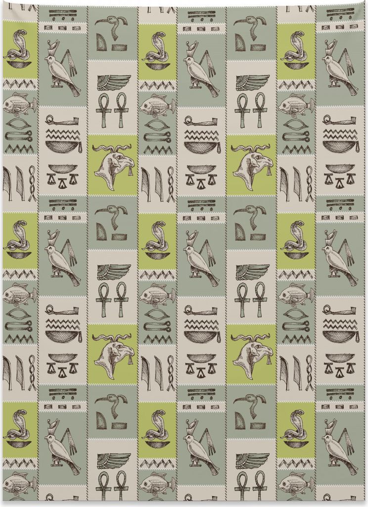 Abakuhaus ägyptisch Wandteppich, Hieroglyphen Tiere aus Weiches Mikrofaser Stoff Kein Verblassen Klare Farben Waschbar, 110 x 150 cm, Reseda Grün...