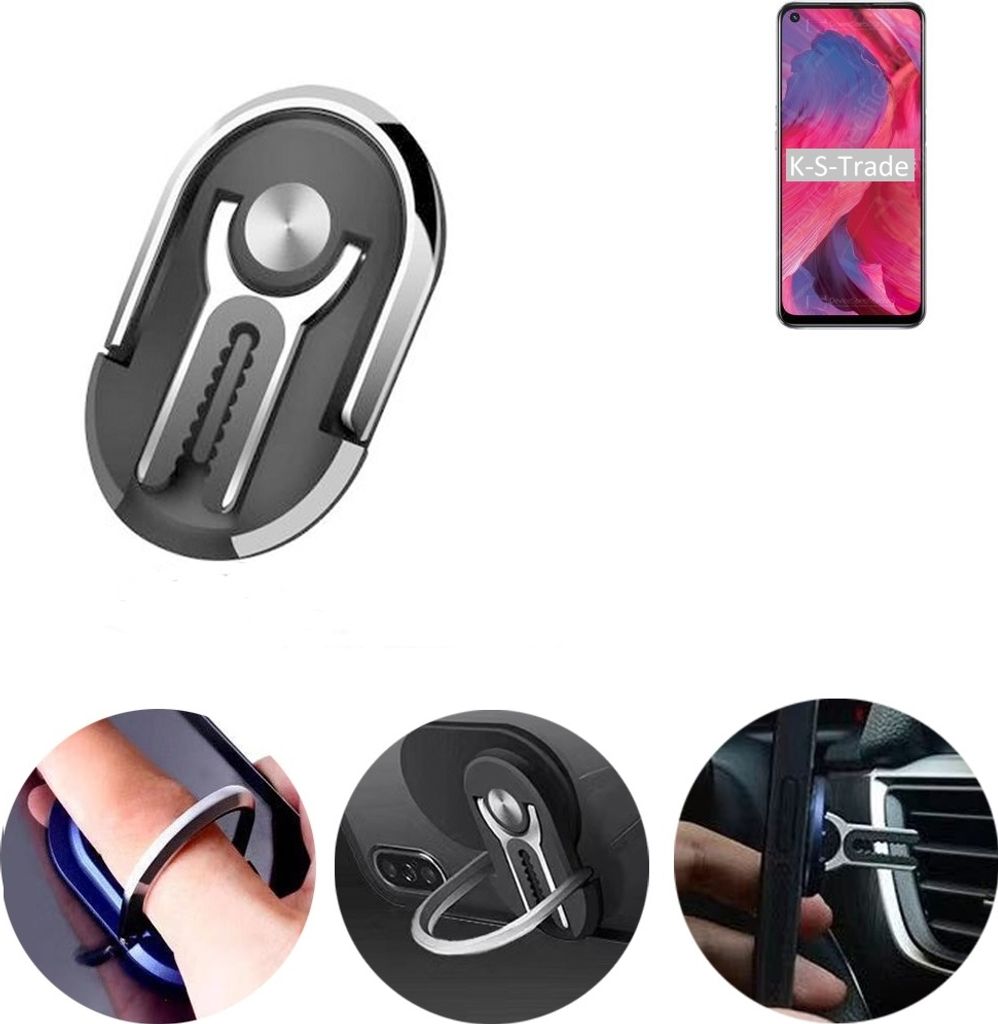 K-S-Trade 3in1 Smartphone-Ring Handy-Ring kompatibel mit Oppo A74 5G Fingerhalterung Handyring Tischständer Lüftungsgitter-Halterung Tisch Ständer