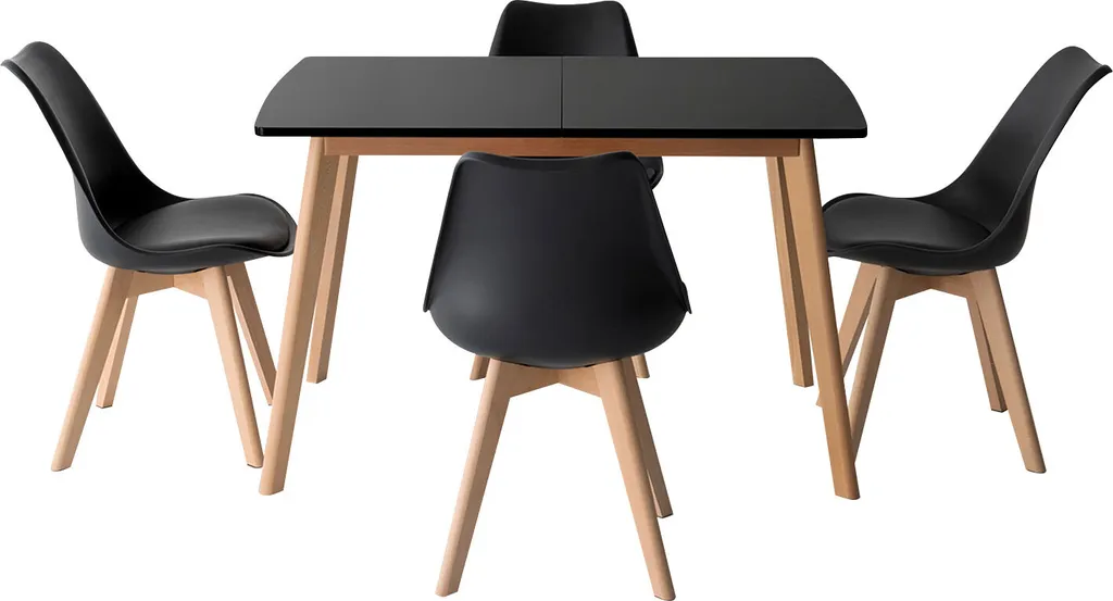 Petite table salle à manger qui s'agrandit HELGA noire avec 4 chaises NORA