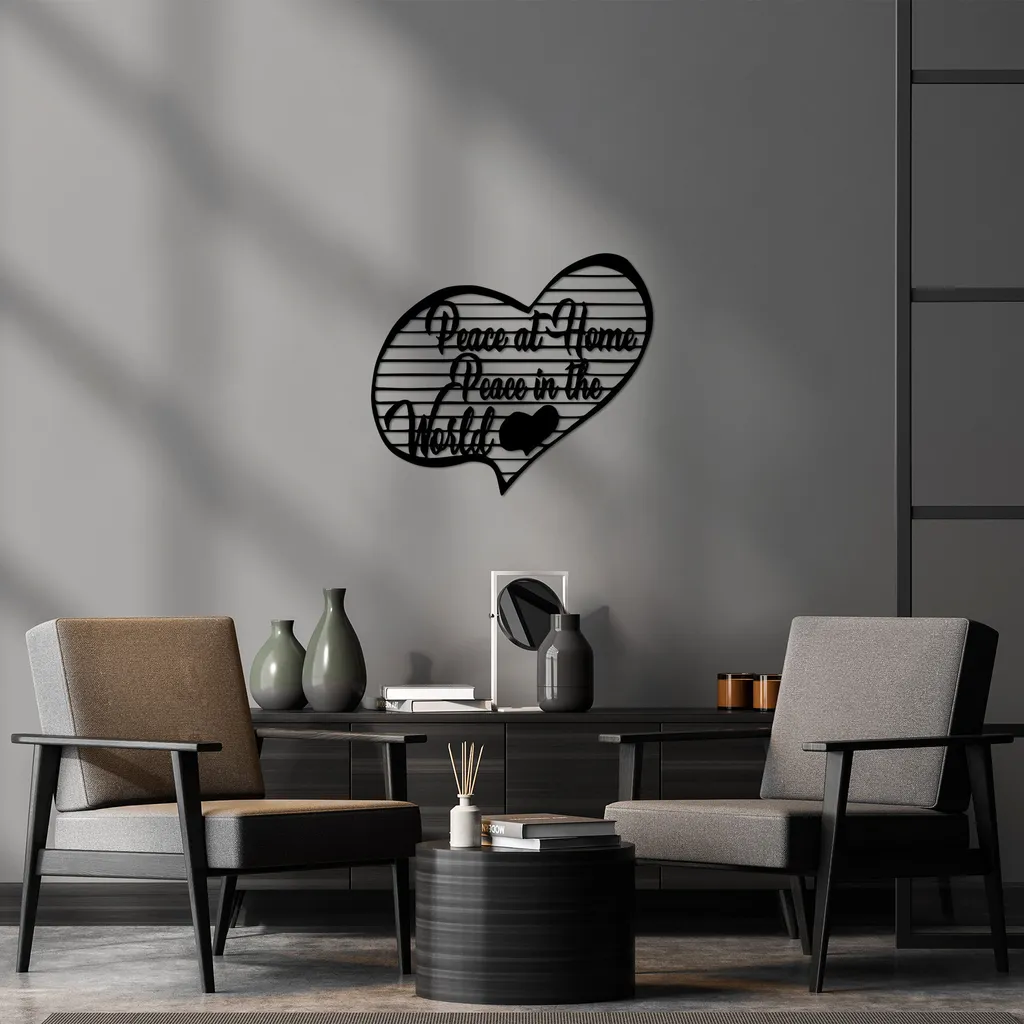 Ornement Mural Métallique Noir 68x58 cm Wallity Peace SKL2439 Ultra Fin - 3