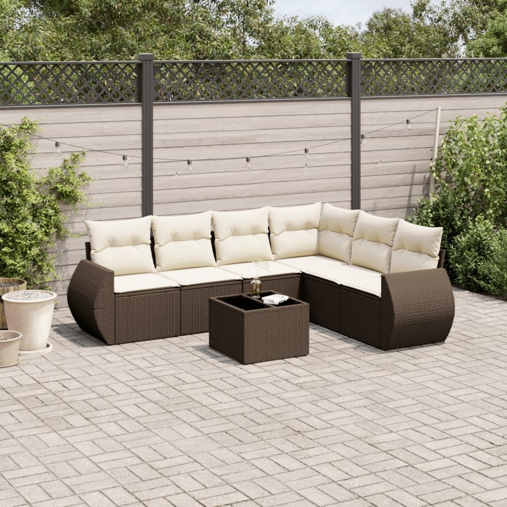 "Rabatt" 7-tlg. Garten-Sofagarnitur - mit sofa - mit Kissen Braun Poly Rattan - Lounge-Dining set CC9781
