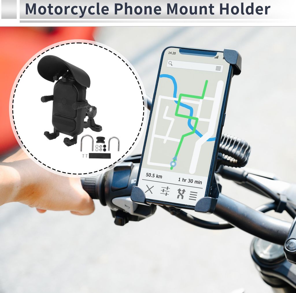 Motorrad-Handyhalter Nylon Aluminiumlegierung für Lenkerhalterung Passend für 4,7"-7,2"/119,38x182,88mm Smartphones Schwarz