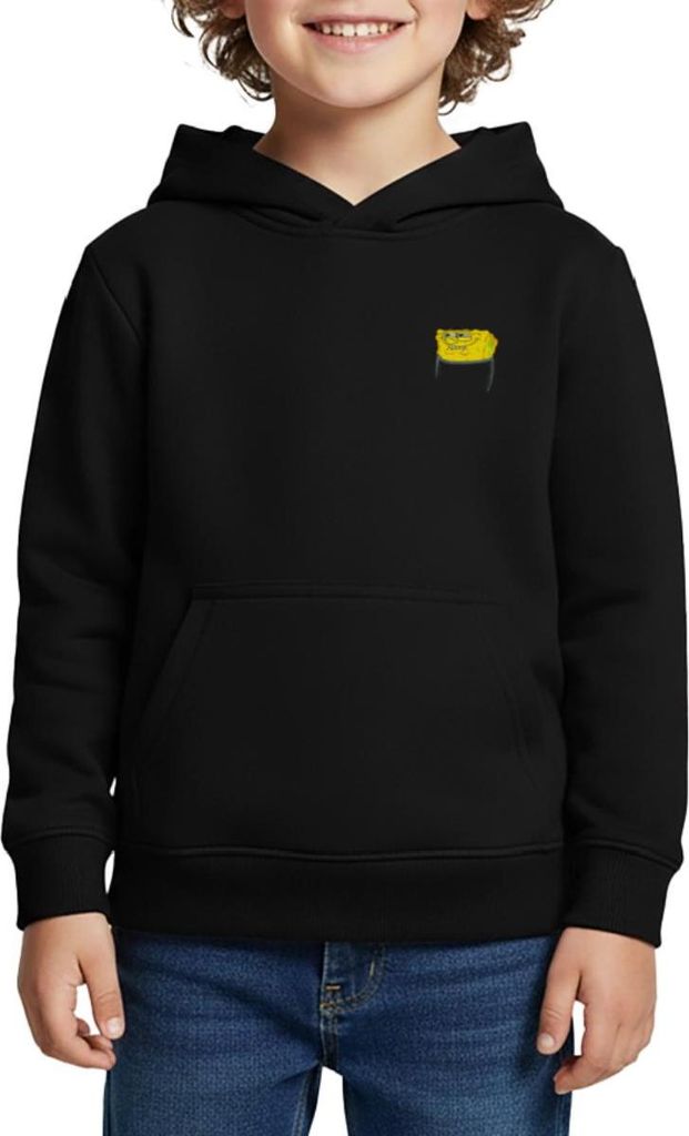 Spreadshirt SpongeBob Schwammkopf Stick Brustmotiv Kinder Premium Hoodie, 98/104 (2 Jahre), Schwarz