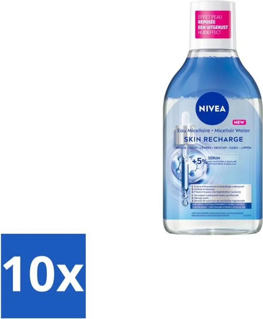 NIVEA - Acqua micellare - arricchita di siero, rigenerante - rimuove il trucco waterproof - 400 ml - confezione risparmio - 10 pezzi