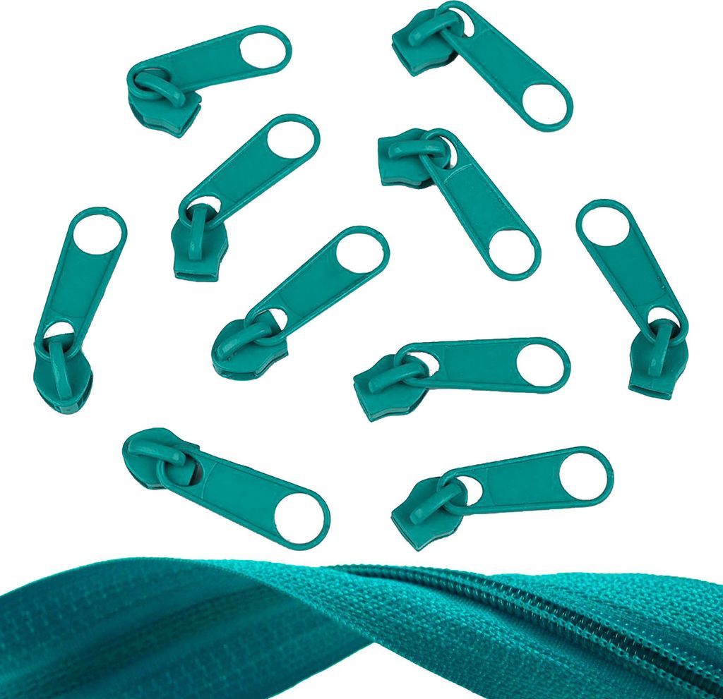 10 Reißverschluss Zipper für Endlosreißverschluss, 5mm, Farbauswahl, Farbe:grünblau