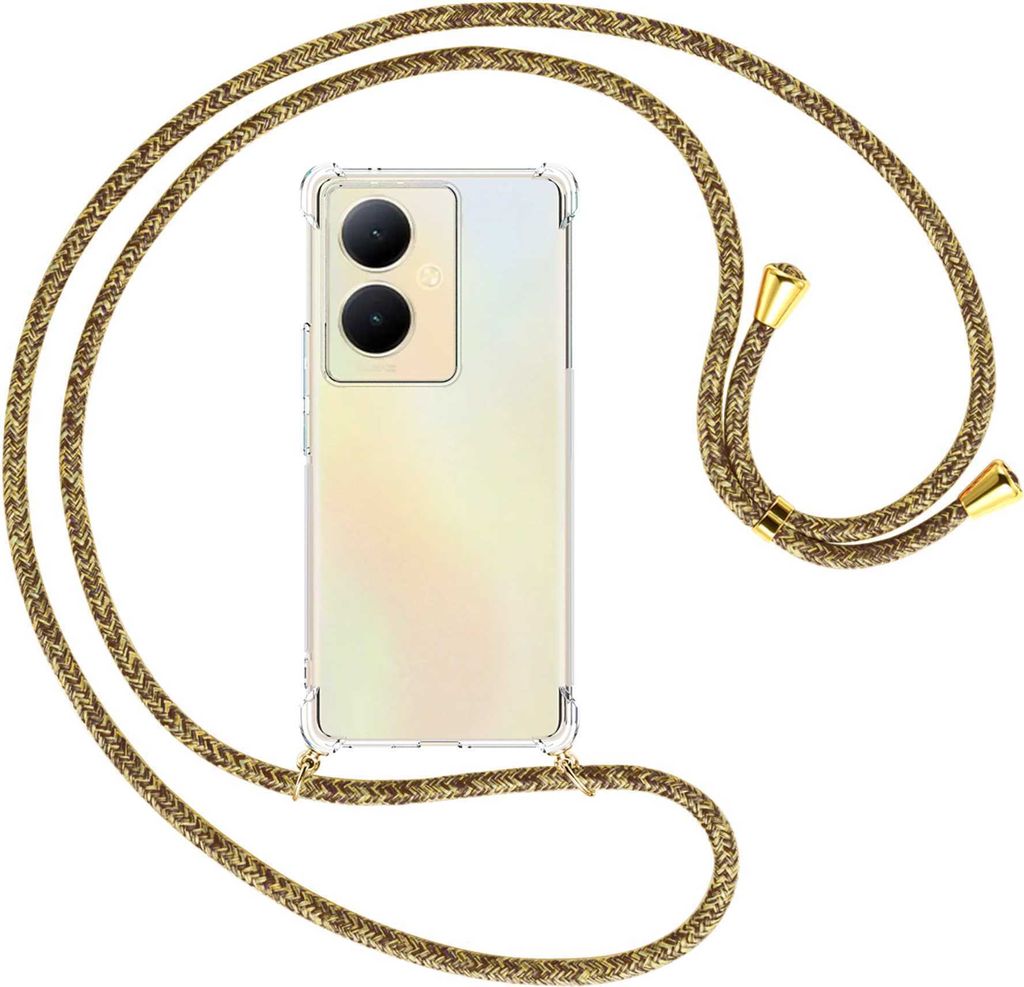 Handykette Backcover-Schutzhülle mit Band (Metall goldfarben) für vivo Y78 5G, Y78 Plus 5G, V29 Lite 5G - braun+beige