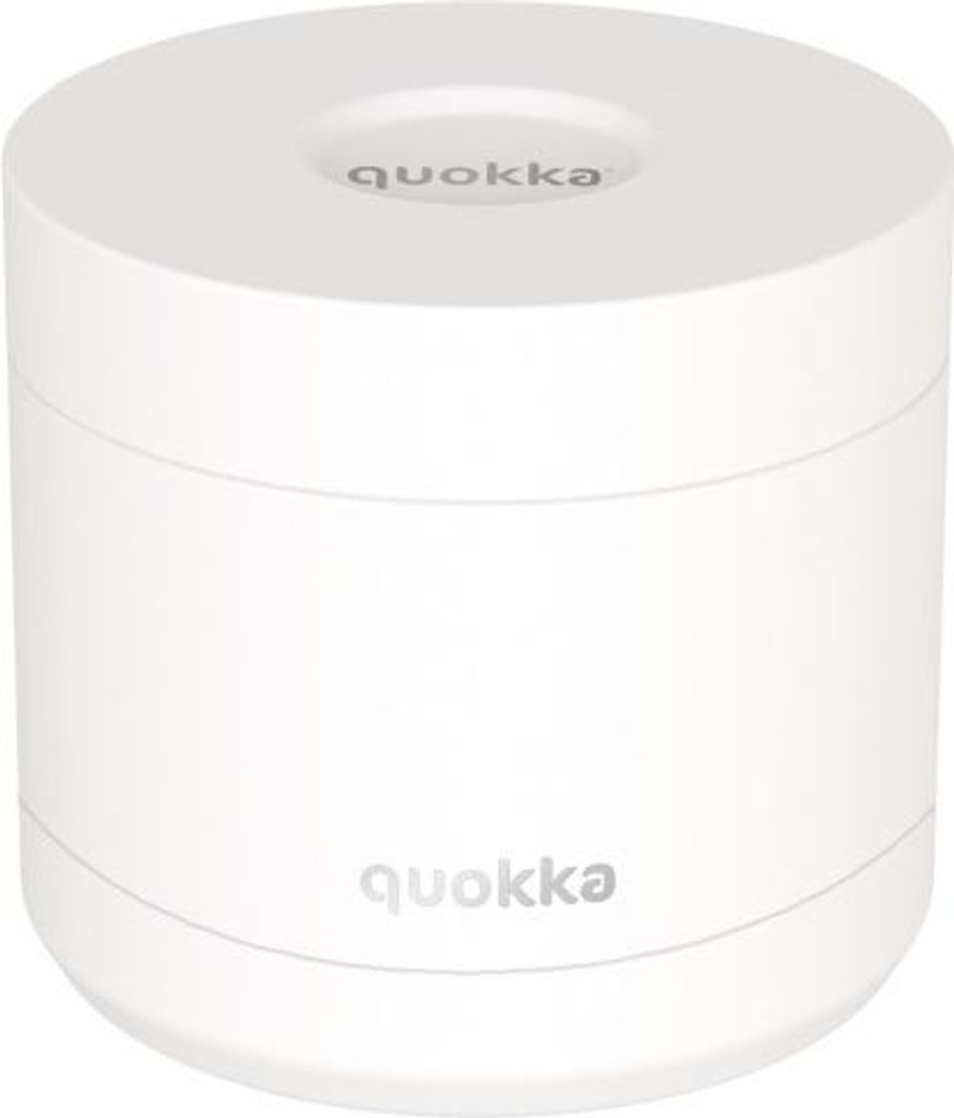 A white cylindrical food container with the brand name 'Quokka' visible on the top and side.