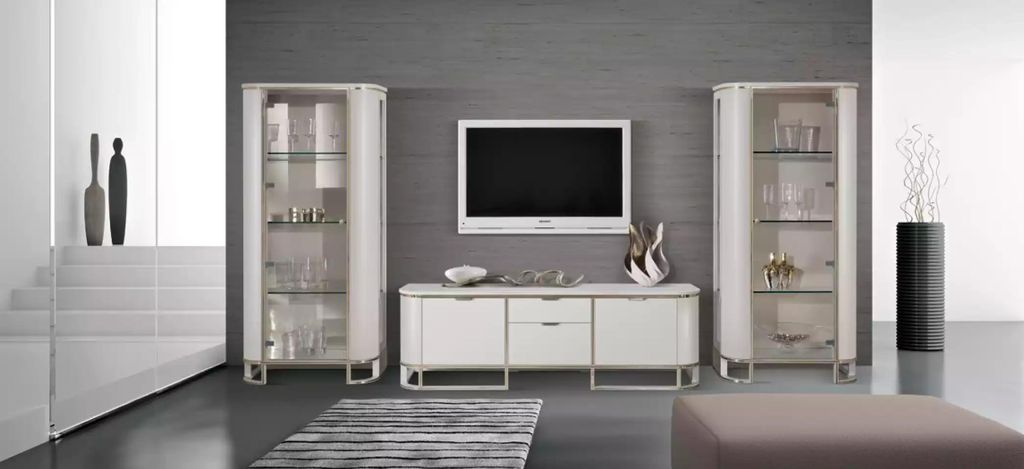 Wohnwand Set 3tlg. Wohnzimmer 2x Vitrine TV-Ständer Klassische Garnitur