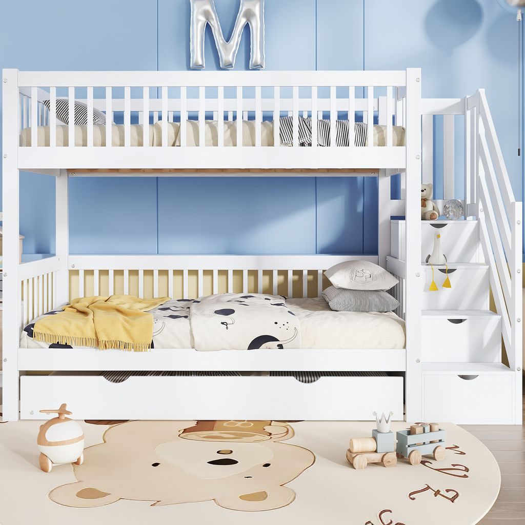 Merax Etagenbett mit Rollbett & Leiterschrank, Kinderbett Produktbild 