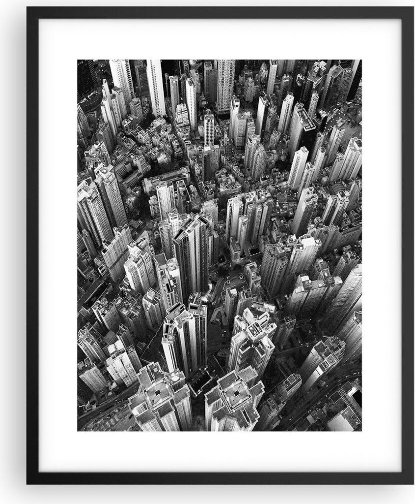 Gerahmtes Poster - Schwarzer Rahmen - Wolkenkratzer mit Berge - 40x50 cm - Wand Bild - Wanddeko - Wandbilder - Kunstposter - Wandposter - Bilderrah...