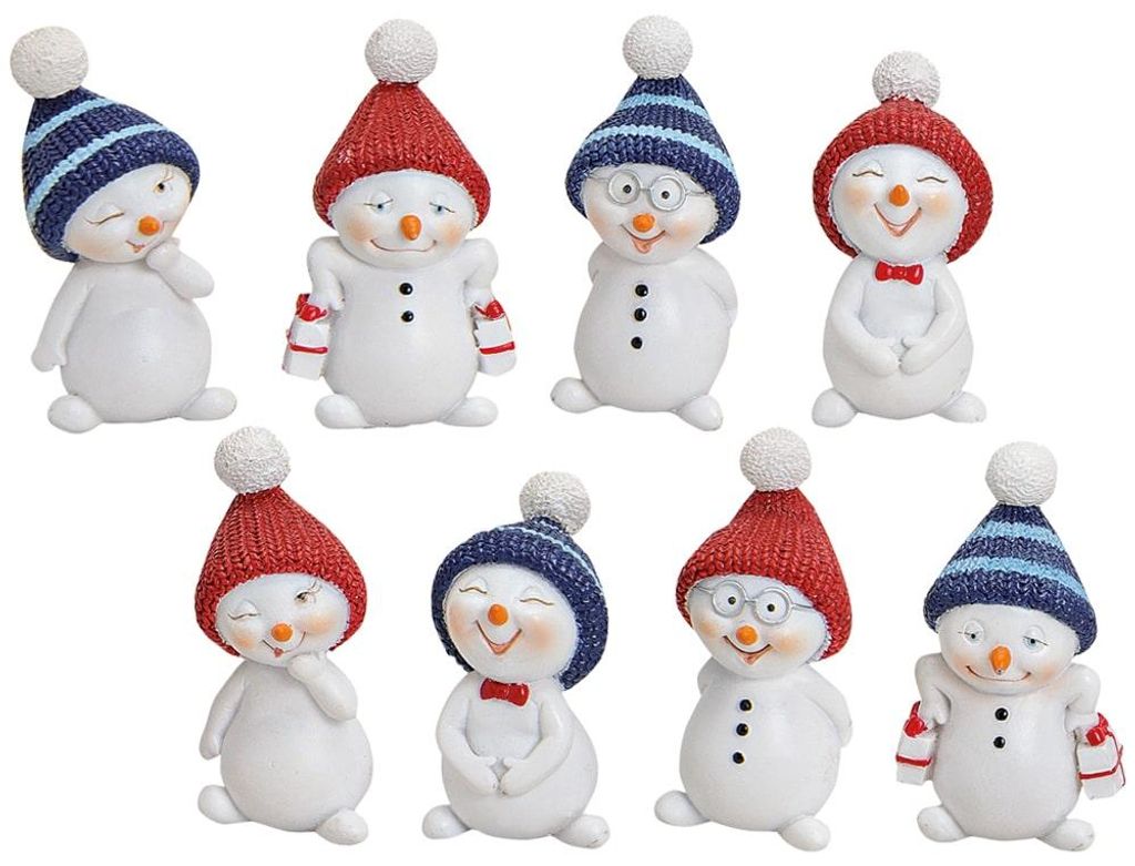 Schneemann blaue Mützen 8er Set je 5 cm Produktbild 