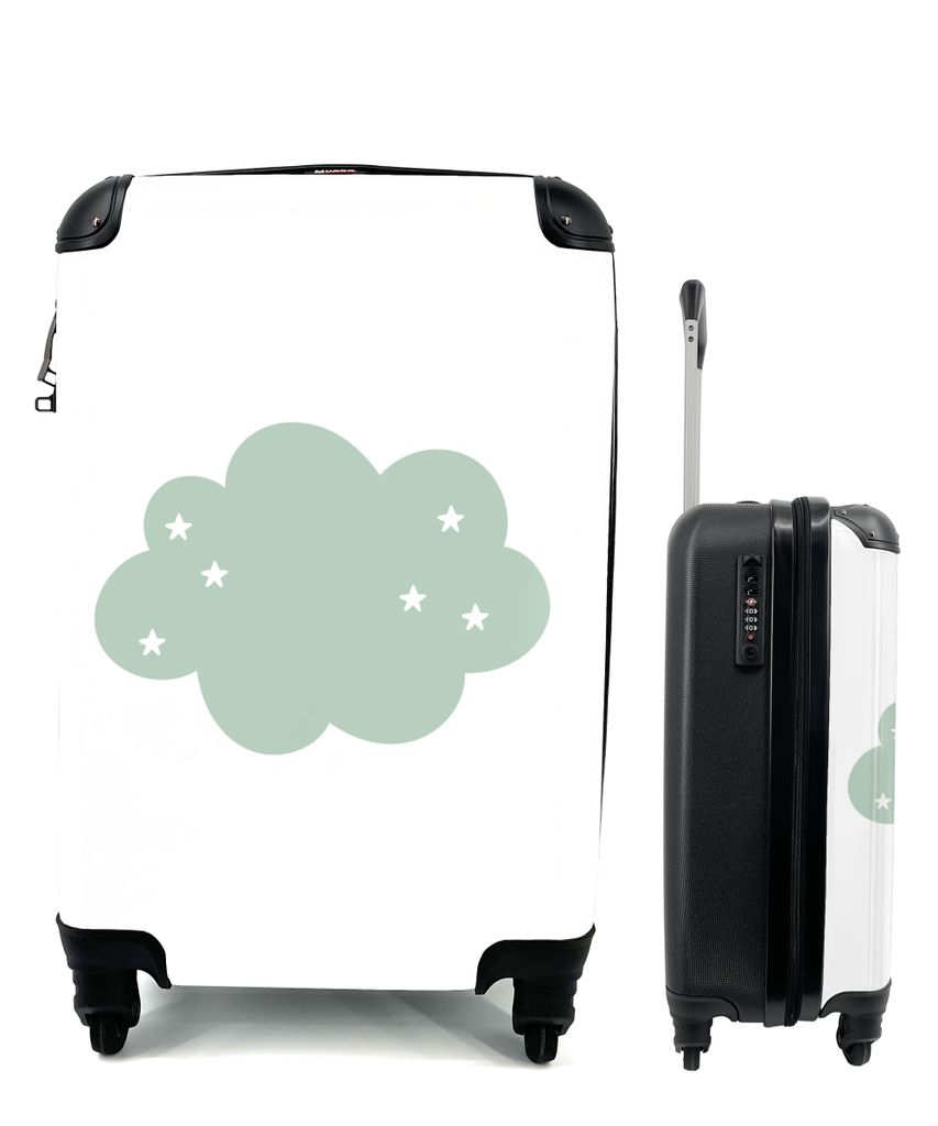 MuchoWow Koffer Handgepäck Trolley Rollkoffer Kleine Reisekoffer mit 4 Rollen - Wolke - Mädchen - Jungen - Sterne - Pastell - Kind - Cabin Size...