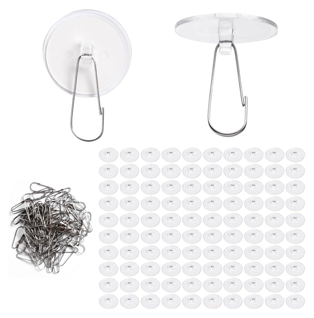100 Stück Transparente Selbstklebende Deckenhaken, 20mm Haken für die Decke ohne Bohren, Klebehaken mit Fahnenmast-Clips für Weihnachtsdekoratio...