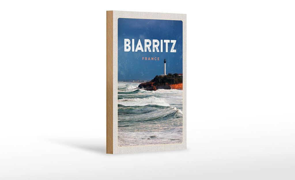 Holzschild Reise 12x18 cm Biarritz France Meer Urlaub Geschenk