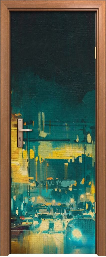 Türposter 70x200 cm Türaufkleber Türtapete Türfolie Klebefolie bunte Licht der Stadt mit Gebäuden