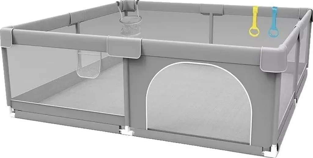 Parc de jeu métallique bébé 1.5x1.5m, barrière de sécurité gris clair