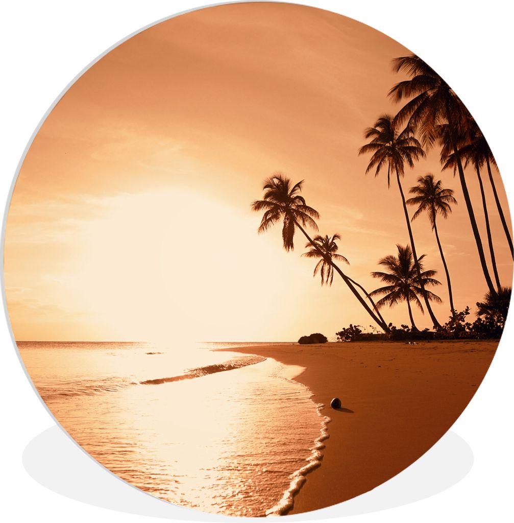 MuchoWow Rundes Wandbild - Runde Bilder Sonnenuntergang - Tropisch - Palme - Strand - Meer Ø 60 cm Kreis Wanddekoration Kunststoff - Wandkreis -...