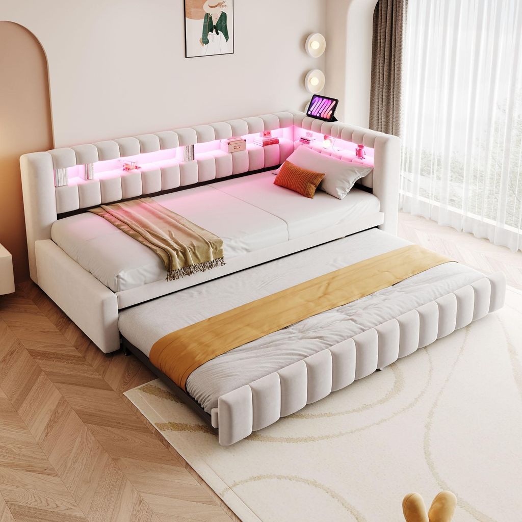 Merax Polsterbett 90×200cm mit Ausziehbett, Tagesbett mit Produktbild 
