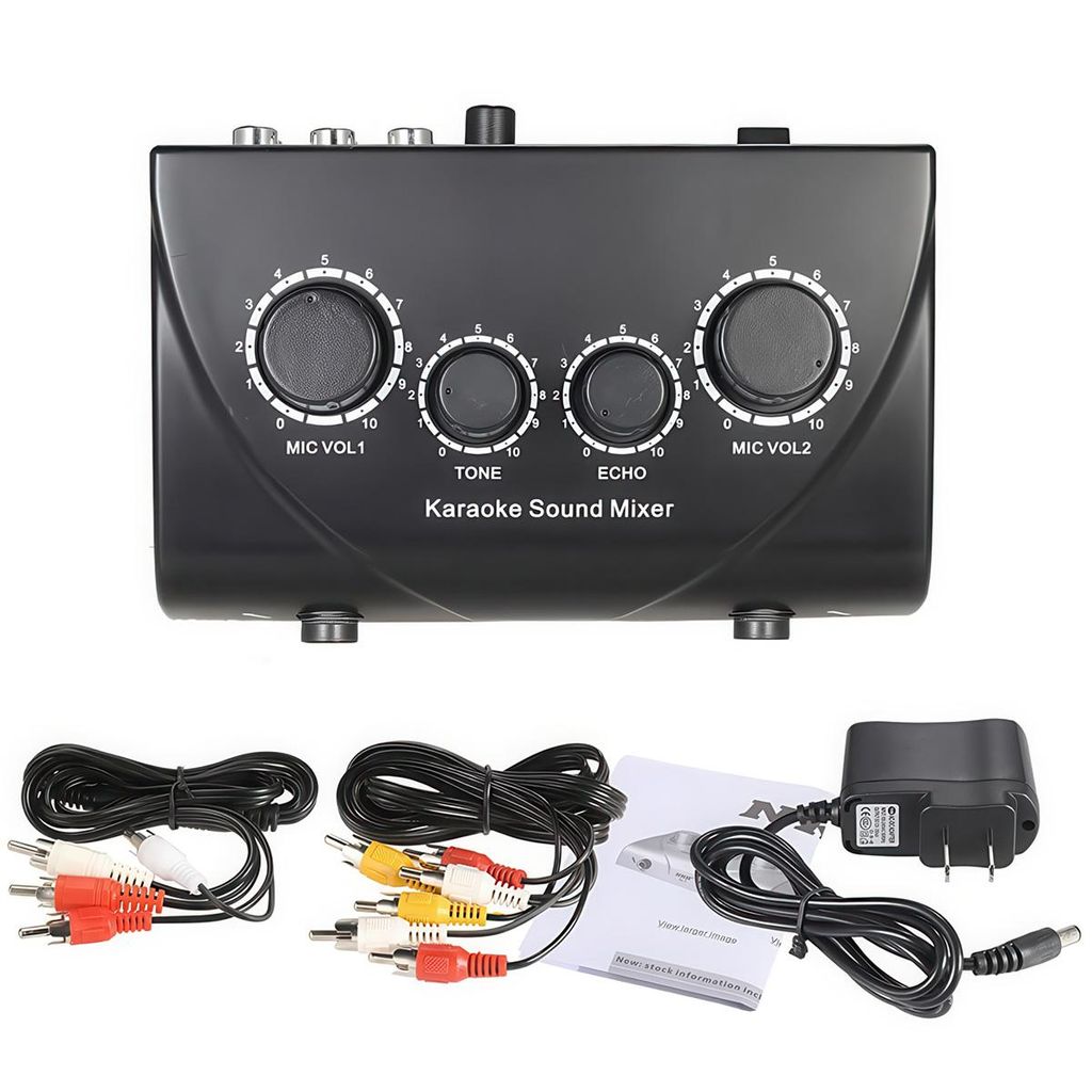 Karaoke-Soundmixer mit 2 Mikrofoneingängen, 2-Kanal-Audio-Mixer N-1, Kopfhörerverstärker, inkl. Kabel, Modell schwarz