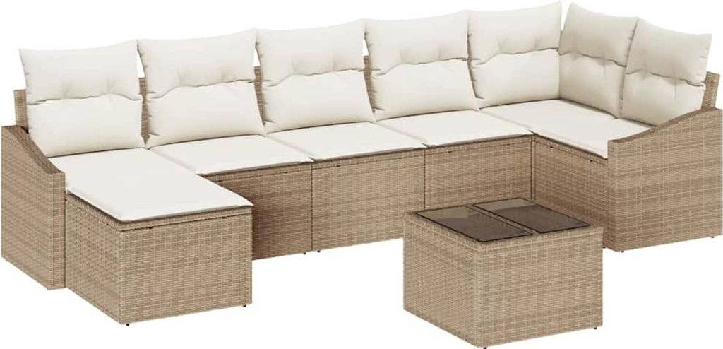 Sofa Set mit Kissen 8 pcs Beige Poly Rattan