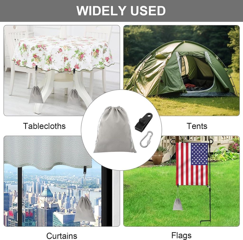 Tragbare Gazebo Gewichtstasche - Set von 10 - 20 x 25 cm - Außen Vorhang - Canvas - Gewichte mit 12 Karabinerhaken - 12 Klemmen - Pavillon - Sands...