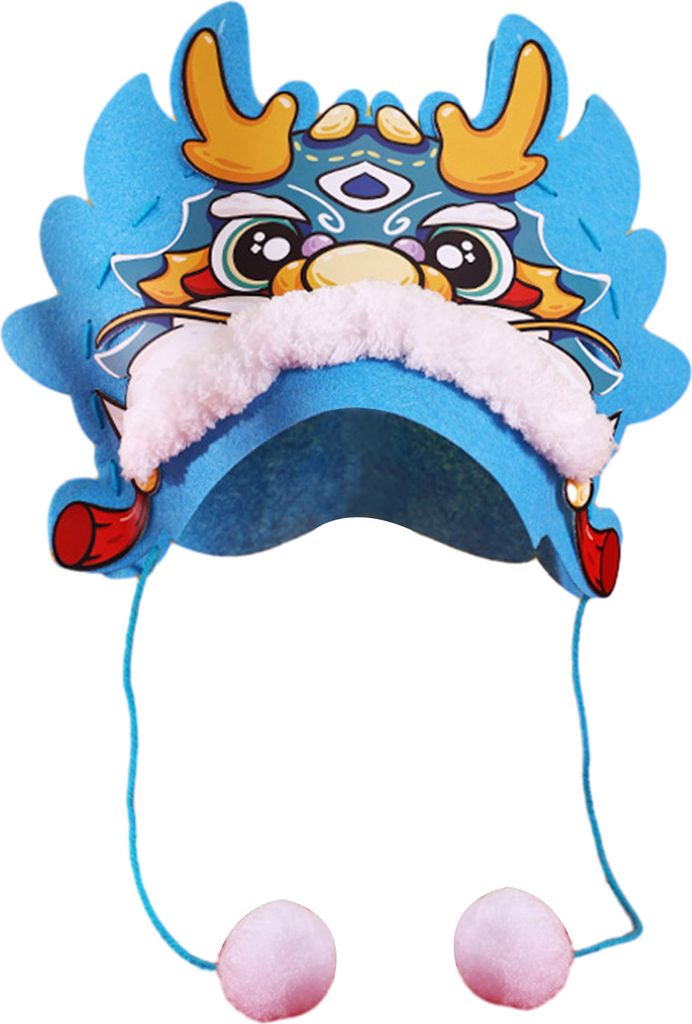 Hut-Material-Set, handgefertigt, traditioneller chinesischer Sternzeichen-Drachenkopf-Hut für Kinder, Festival, Neujahrsgeschenk, Blau