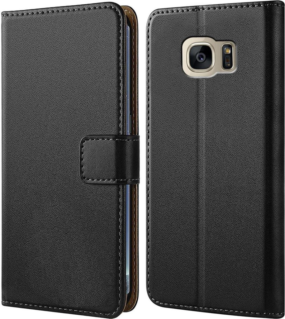 Handy Tasche für Samsung Galaxy S7 Edge Schutzhülle Bookstyle Etui Klapphülle Wallet Flip Cover Case Schwarz
