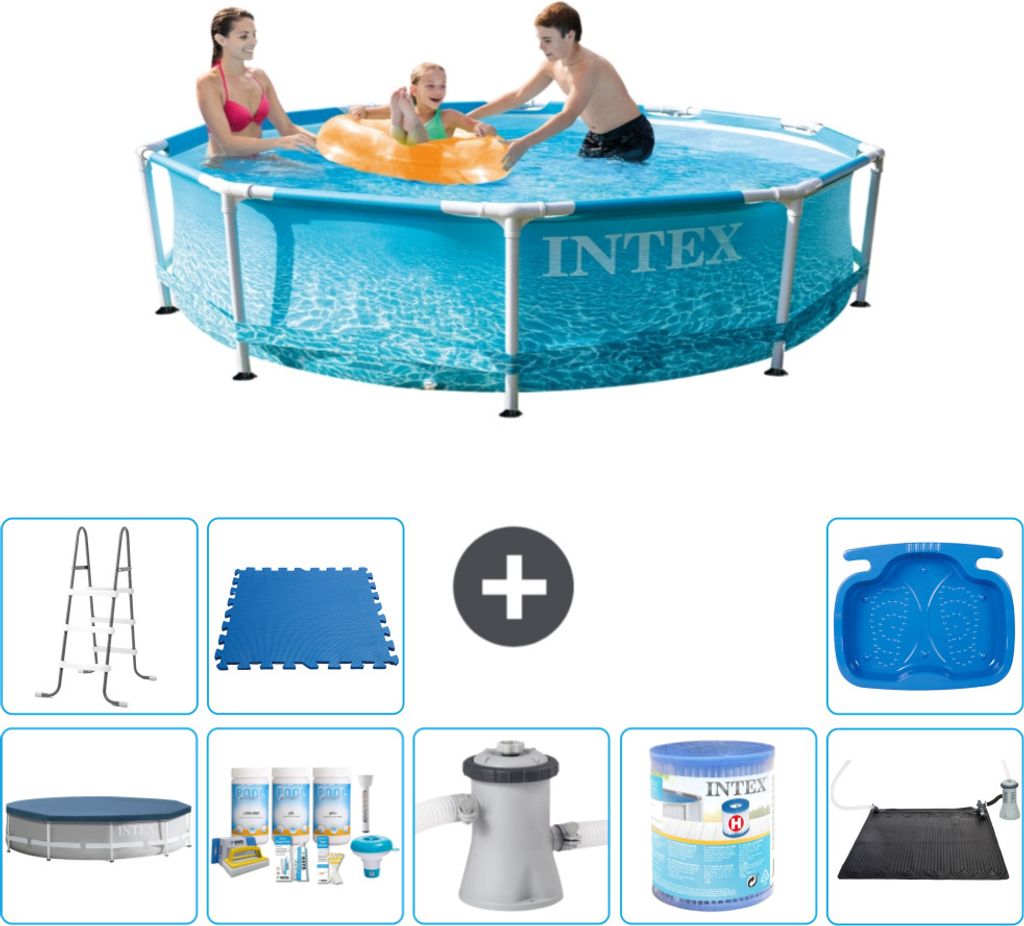 Intex-Schwimmbecken mit rundem Rahmen – 305 x 76 cm – Wasserdruck – im Lieferumfang enthalten Abdeckung - Wartungspaket - Filterpumpe für Sc...