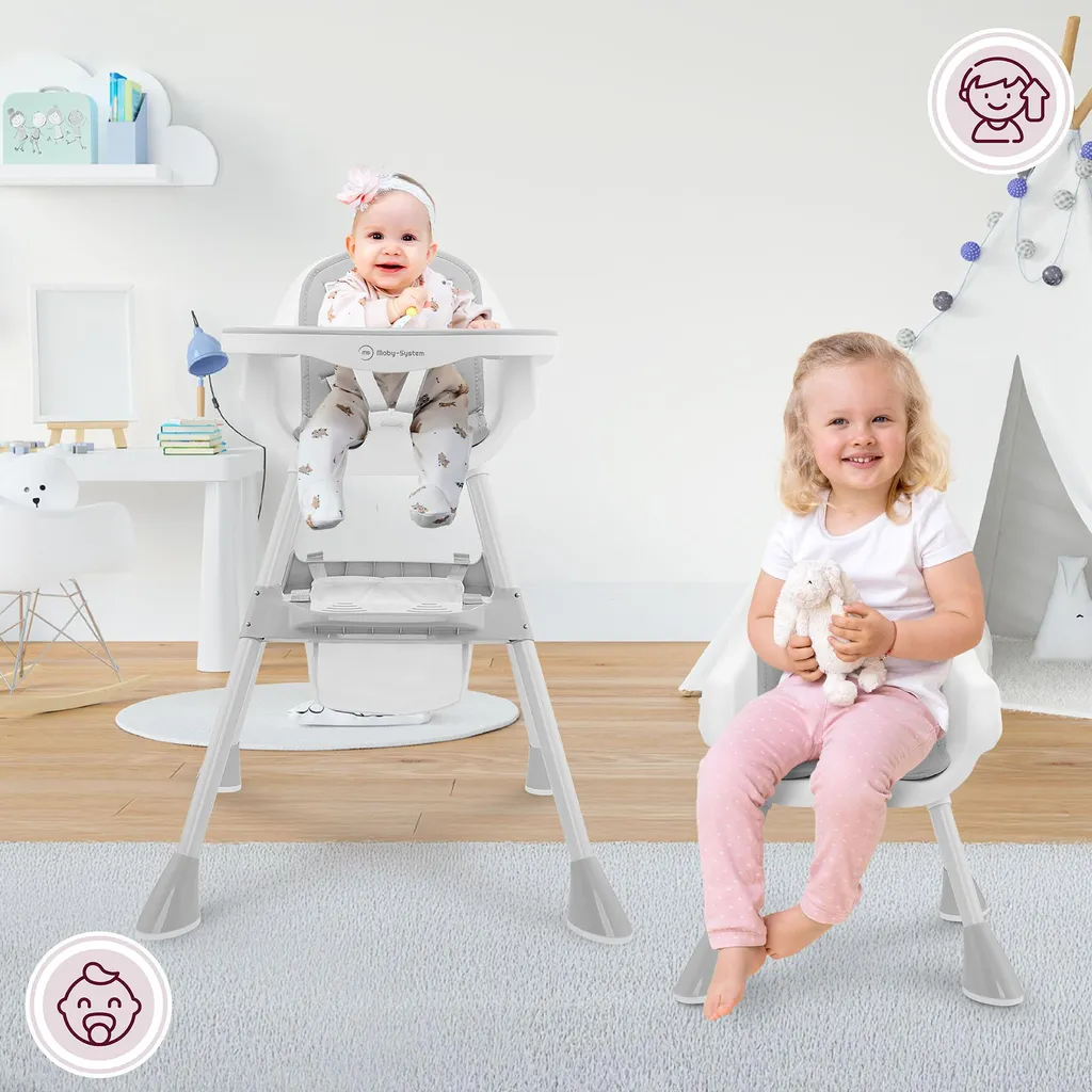 Chaise Haute Bébé Evolutive Magnolia Moby-System Grise en Bois