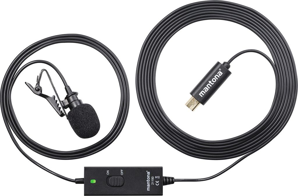 Mantona Lavalier Kondensator Mikrofon - 35 Hz-20 kHz - mit 2,8 m Kabel, Clip, Mini USB Stecker und Windschutz - kompatibel mit GoPro 3 3+ 4 - für ...