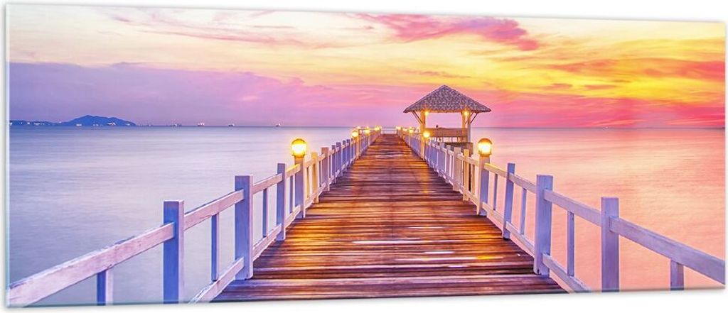 Bilder auf glas - Sonnenuntergang Wasser Brücke Horizont - 140x50cm - Glasbilder - Wandbilder - Kunstdruck - Wanddekoration aus Glas - Glas Bilder...