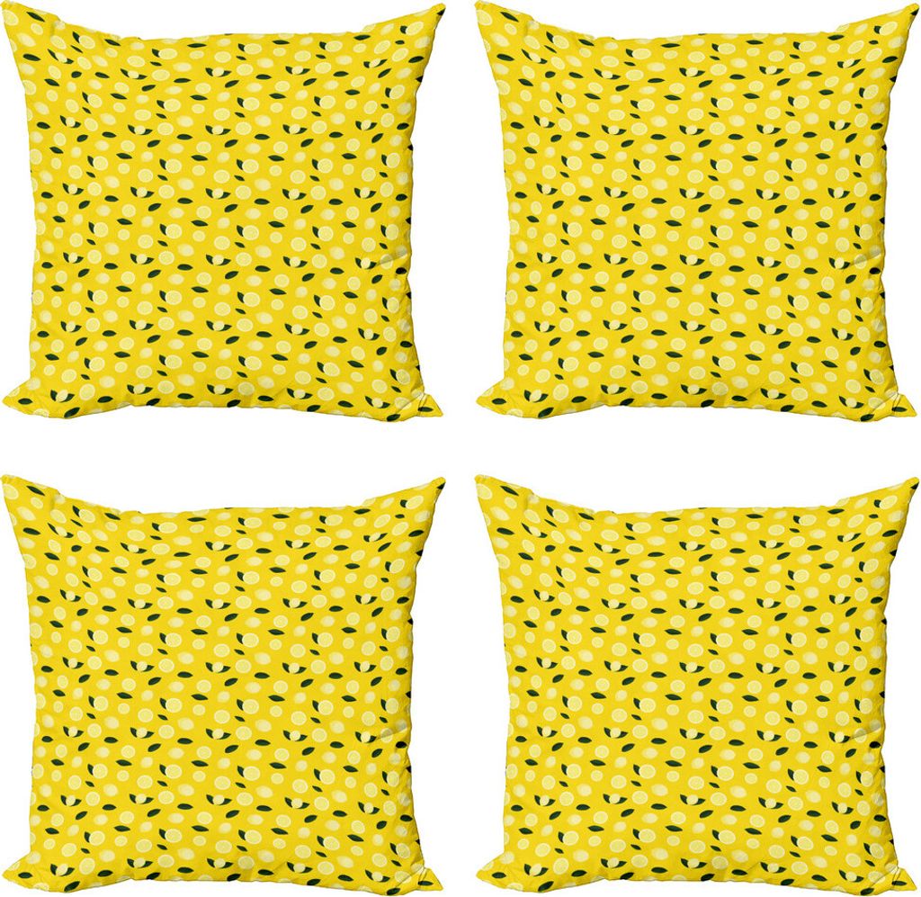 ABAKUHAUS Zitronen Kissenbezug Set (4 Stück), Frische Zitrus im Sommer Ton, Moderner Doppelseitiger Digitaldruck, 45 cm x 45 cm, Yellow Smaragd