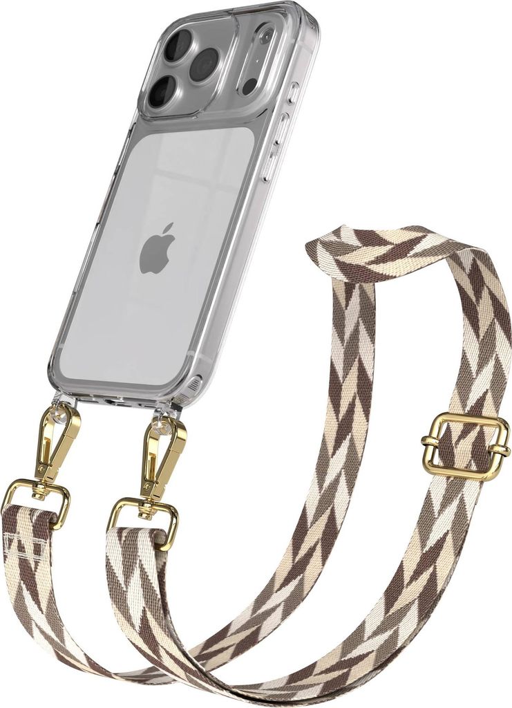 EAZY CASE Handykette - Verstellbarer Trageriemen kompatibel mit Apple iPhone 17 Pro, Handykordel mit transparenter Silikon-Hülle, Karabiner Gold, ...