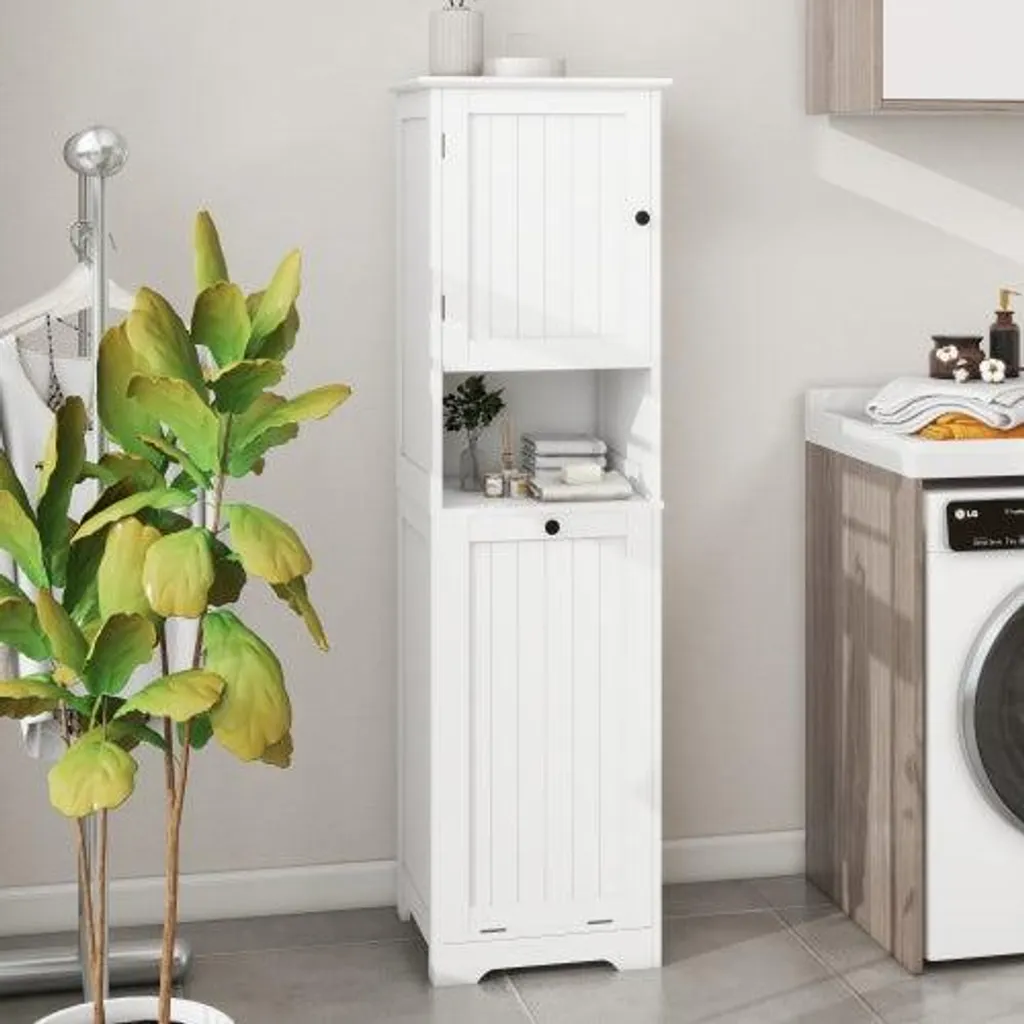 Panier à linge meuble avec porte armoire de tri pliable blanc gamme CL