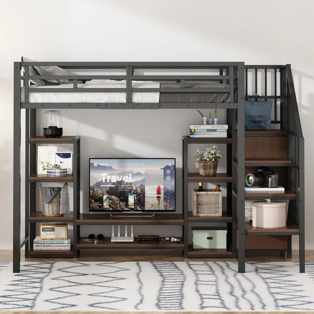 Aménager un Coin TV sous Lit Mezzanine 90x200 avec Prises et Tiroirs