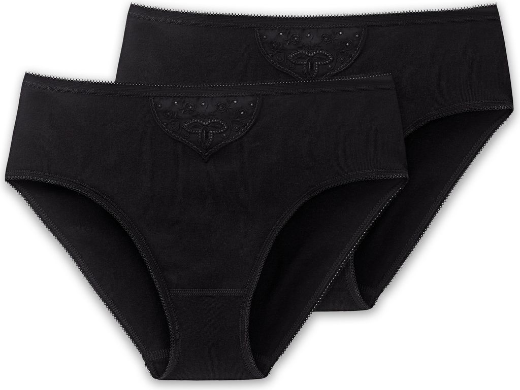 SCHIESSER Damen Tai-Slips, 2er Pack - "Baumwolle Essentials", Tai Pants, Baumwolle Schwarz S