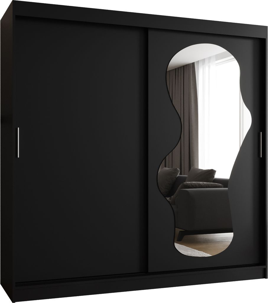 MEBLE KRYSPOL ULTRA 200 Kleiderschrank mit zwei Schiebetüren für Schlafzimmer – moderner Aufbewahrungsschrank mit Kleiderstange und Regalen –...