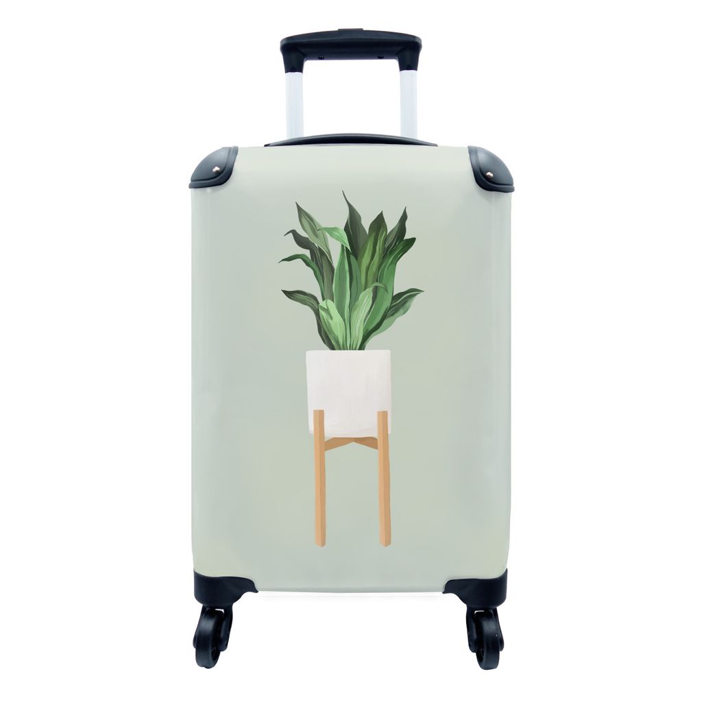 MuchoWow Koffer Handgepäck Trolley Rollkoffer Kleine Reisekoffer mit 4 Rollen - Pflanze - Blumentopf - Grün - Cabin Size < 55x40x23 cm & 55x40x...