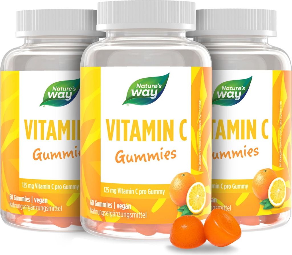 Vitamin C Gummibärchen I 125 mg hochdosiertes Vitamin C I Zitrus-Geschmack I vegan I 60 Stk – 3 Dosen