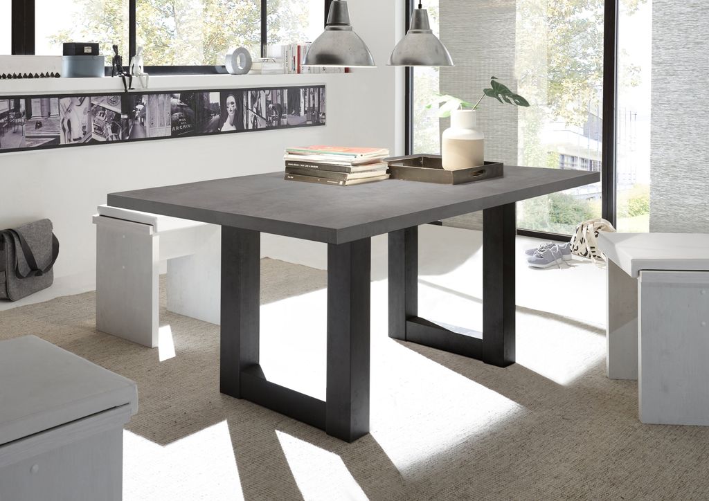 Esstisch >Big System< in schwarzstahl / graphit - 200x75x90cm (BxHxT)