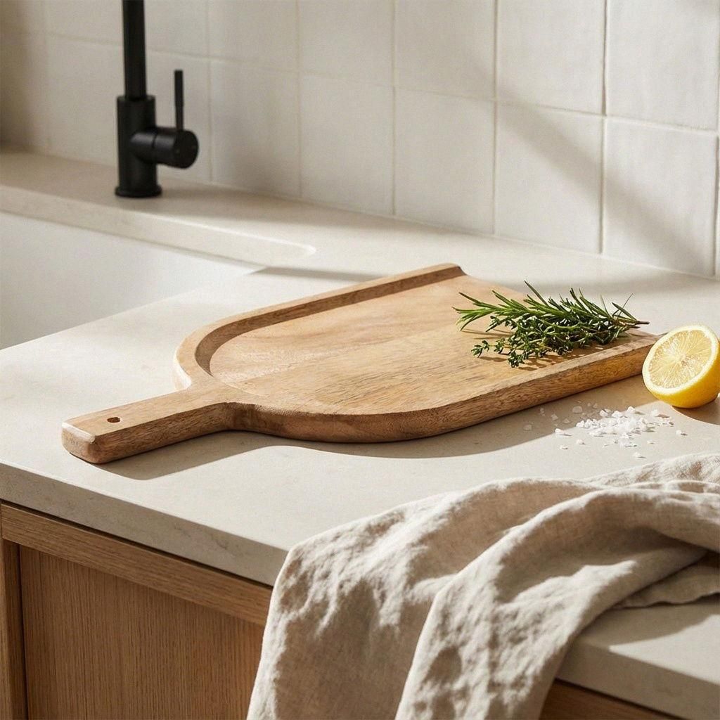 Servierbrett Holz mit Griff -XL-, natur, erhöhtem Rand, hochwertig, L.41 cm