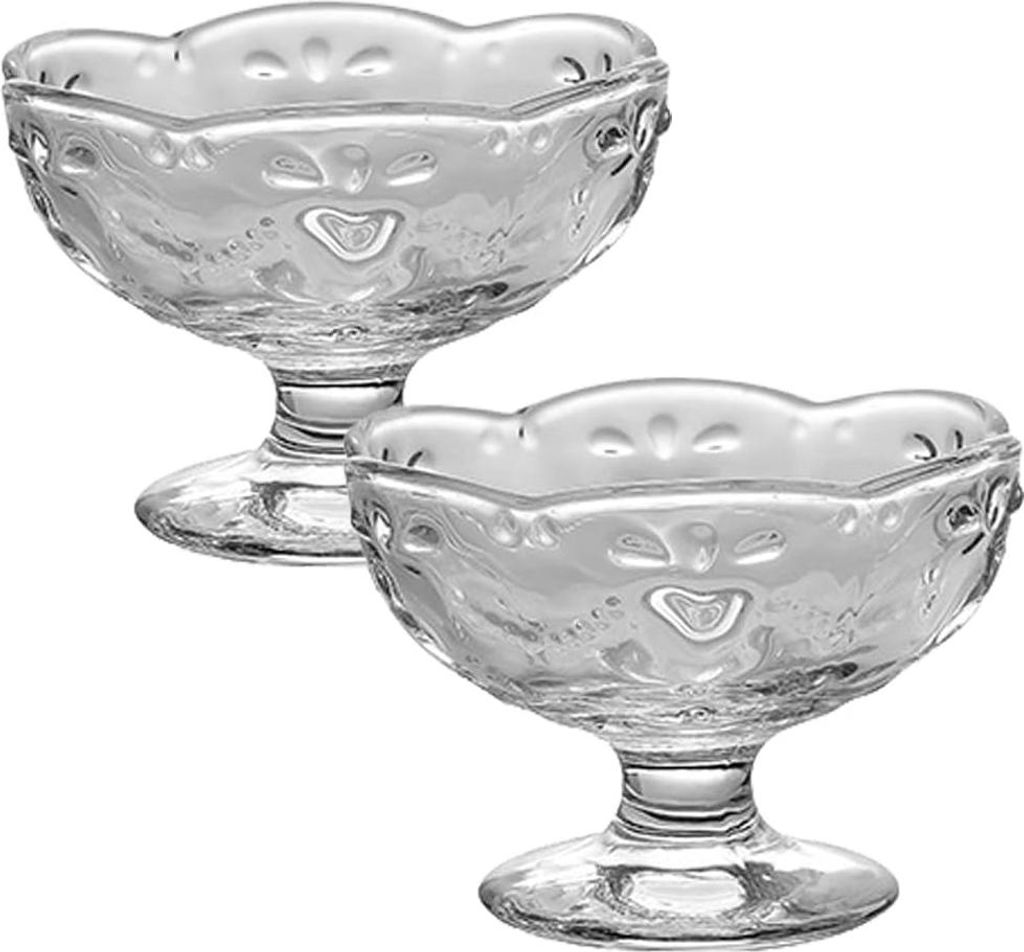 Vintage Gläserne Fußschalen Eisschalen - multifunktionale Servierschalen - Set von 2 - transparent - Glas