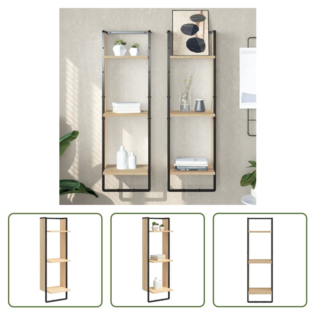 The Living Store Wandregal 3 Fächer Sonoma-Eiche 30x25x100 cm Holzwerkstoff
