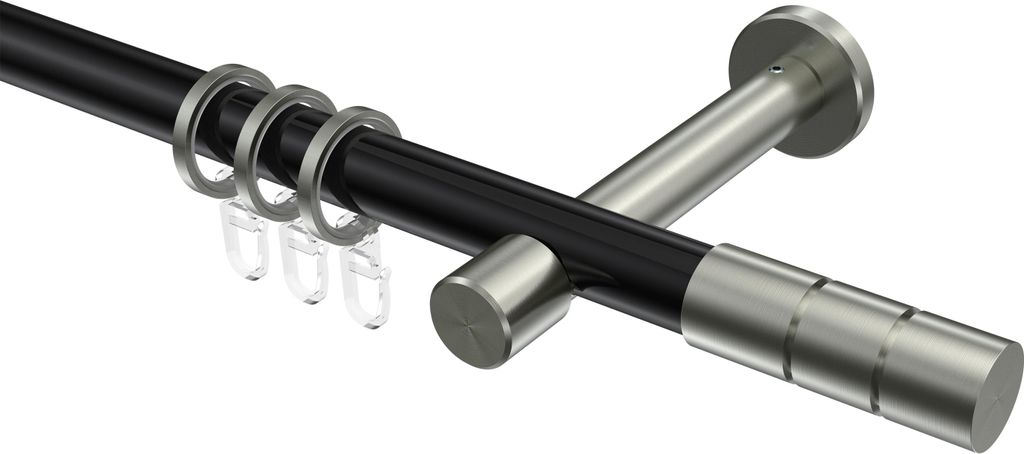 Interdeco Gardinenstange / Vorhangstange Schwarz / Edelstahl-Optik, Typ Prestige Elanto (Rillenzylinder), 20 mm Ø 1-läufig, 100 cm