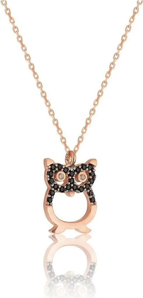 Collier hibou argent 925 avec zircone noire, design bicolore or rose luxe