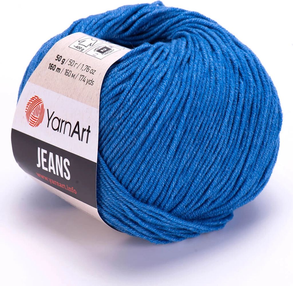 A ball of blue yarn with a label.